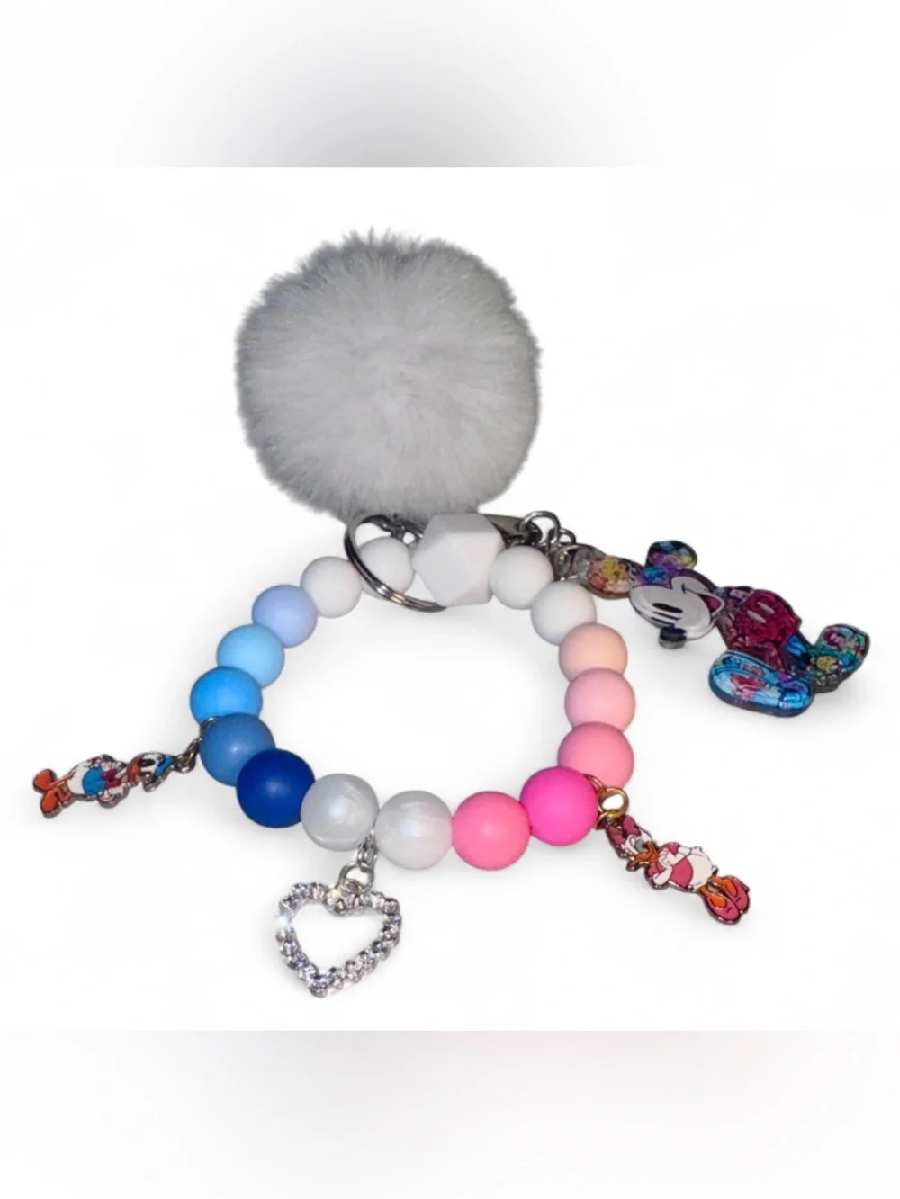 Silicone Beaded Keychain Wristlet Women’s Cute Key Ring Purse Bag Charm NWT